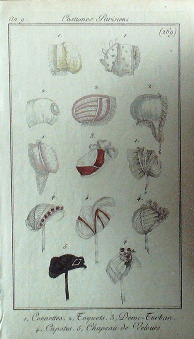 Gravure Mode Costume Parisien 1800 an  9 # 269 (eau forte old Fashion plate