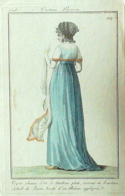 Gravure Mode Costume Parisien 1797 an  6 #  26 (eau forte old Fashion plate