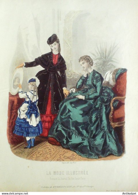Gravure Mode illustree 1870 #  1 (Old Fashion plate)