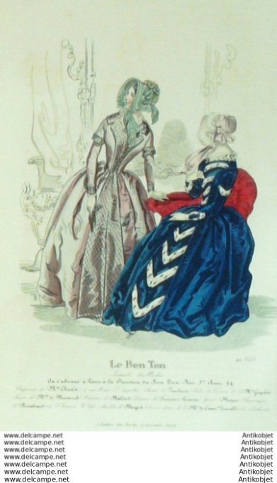 Gravure Mode Le Bon Ton 1843 # 726 (aquarelle old fashion plate)