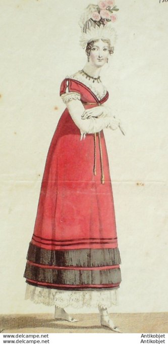 Gravure de mode Costume Parisien 1813 n°1352 Robe de Mérinos