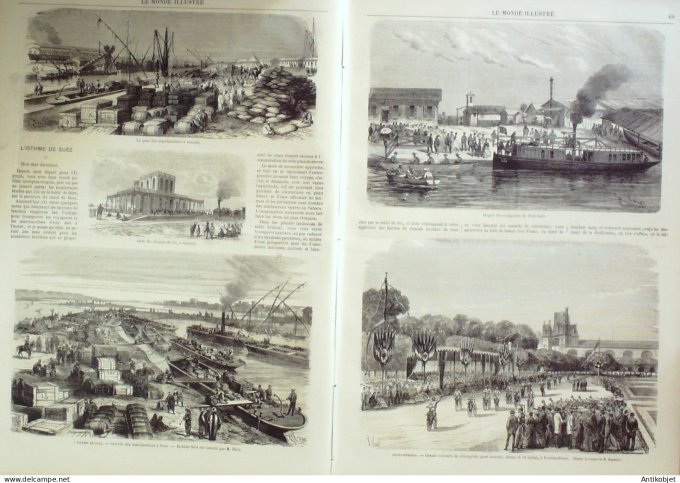 Le Monde illustré 1869 n°642 Egypte Port Saîd Fontainebleau (77) Vélocipède Marseille (13)