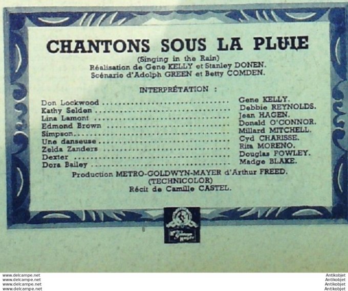 Chantons Sous La Pluie Gene Kelly Debb Le Reynolds Jean Hagen