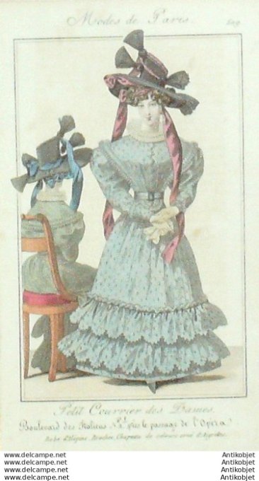 Gravure Mode Courrier des Dames 1826 #  509 (eau forte old Fashion plate)