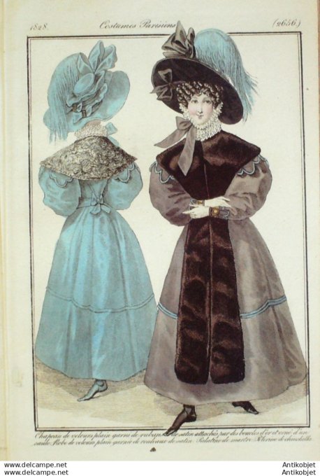 Gravure Mode Costume Parisien 1828 # 2656 (eau forte old Fashion plate