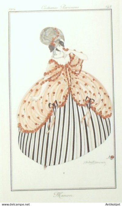 Gravure de mode Costume Parisien 1914 pl.142 DAMMY Robert Manon