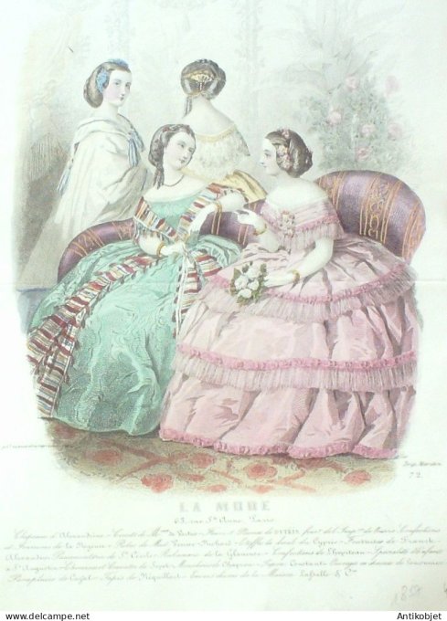 Gravure La mode 1857 #  4 (aquarelle old Fashion plate)