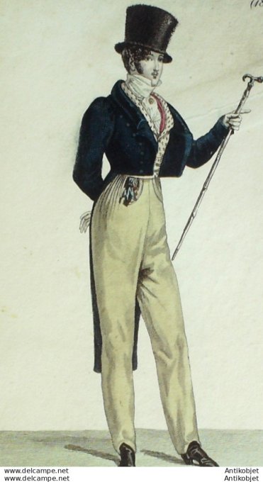 Gravure de mode Costume Parisien 1820 n°1893 Gilet homme à Shall en piqué