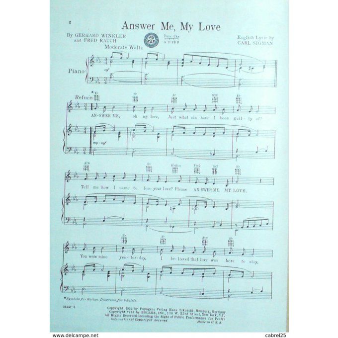 Nat King Cole Answer Me My Love 1952