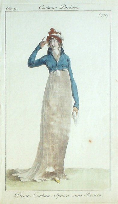 Gravure Mode Costume Parisien 1800 an  9 # 271 (eau forte old Fashion plate