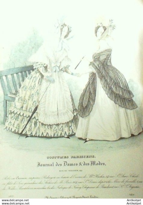 Gravure Mode Costume Parisien 1837 # 3479 (eau forte old Fashion plate