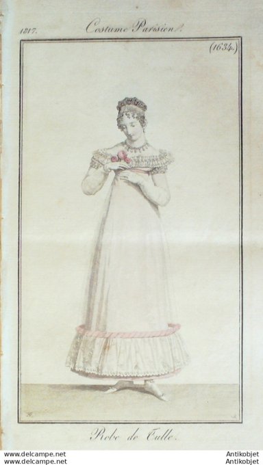 Gravure de mode Costume Parisien 1817 n°1634 Robes de tulle