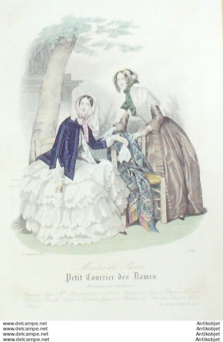 Gravure Mode Courrier des Dames 1848 # 2380 (eau forte old Fashion plate)