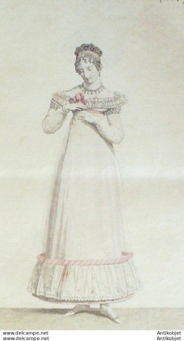 Gravure de mode Costume Parisien 1817 n°1634 Robes de tulle