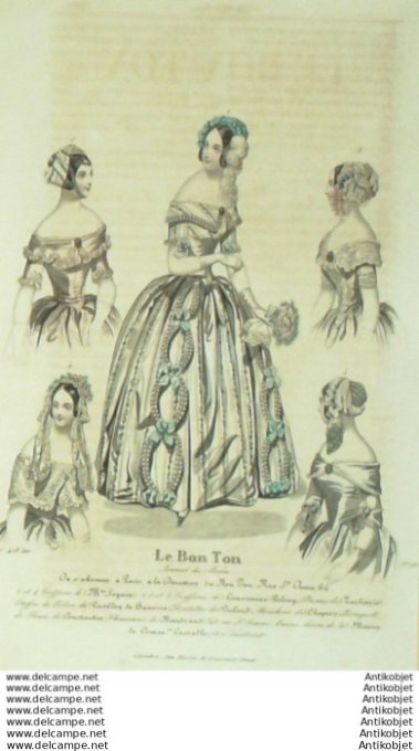 Gravure Mode Le Bon Ton 1843 # 735 (aquarelle old fashion plate)
