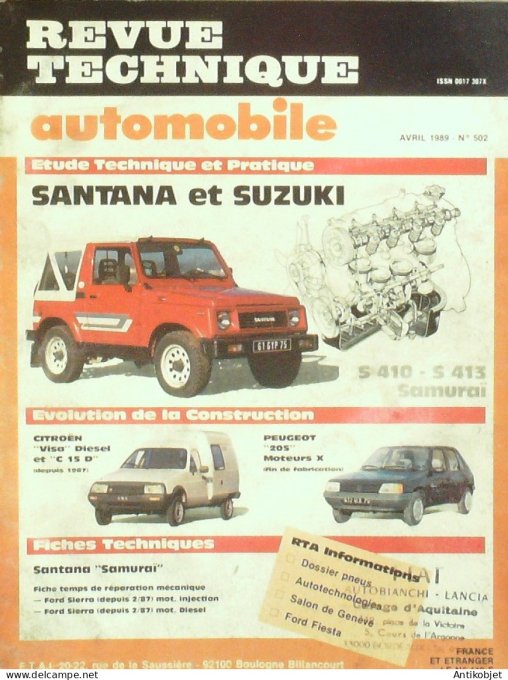 Revue Tech. Automobile 1989 n°502 Santana & Suzuki Citroen visa C 15D Peugeot 205