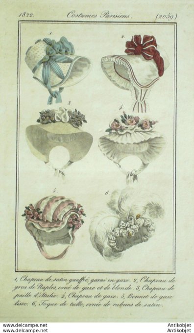 Costume Parisien 1822 # 2059 Chapeaux toques bonnets