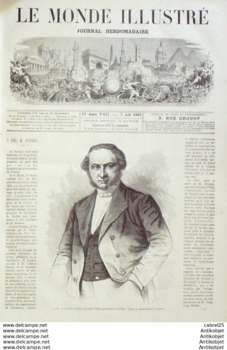 Le Monde illustré 1869 n°643 Rouher Lourdes (65) Mines D'aniches (62) Côte-d'ivoire Assinie Sénégal 