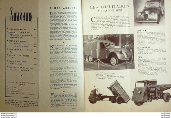 R.T Automobile Citroën Type H Morris Minor Ford Vedette 1950