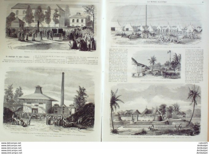 Le Monde illustré 1869 n°643 Rouher Lourdes (65) Mines D'aniches (62) Côte-d'ivoire Assinie Sénégal 