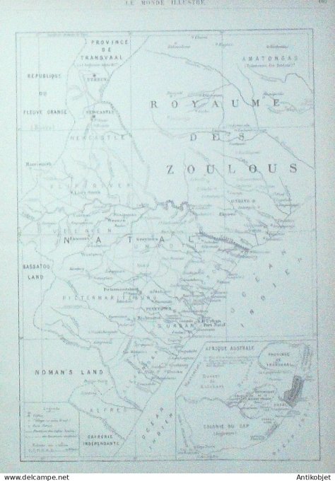 Le Monde illustré 1879 n°1146 Afrique-Sud Isandusana Tugela Zoulous Tugela Belgique Tervueren Moscou