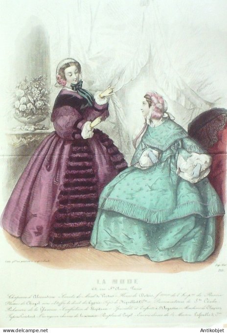 Gravure La mode 1857 #  6 (aquarelle old Fashion plate)