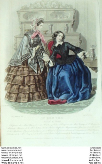 Gravure Mode Le Bon Ton 1853 20 # 30 (aquarelle old fashion plate)