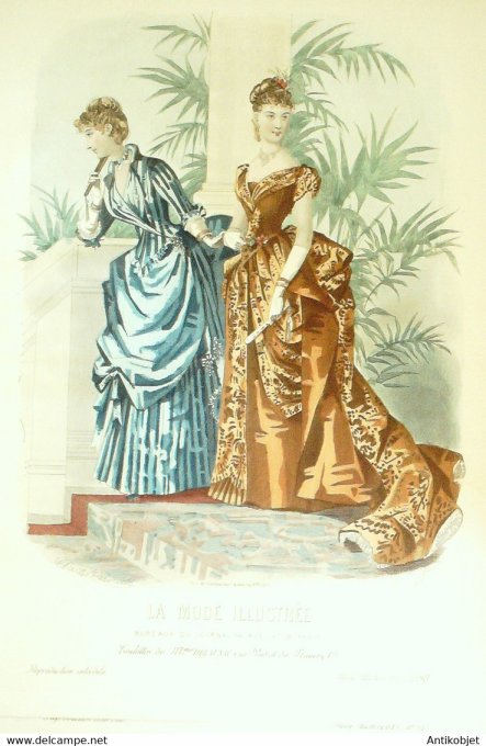 Gravure de mode La Mode illustrée 1885 n°50 (Maison Delaunay)