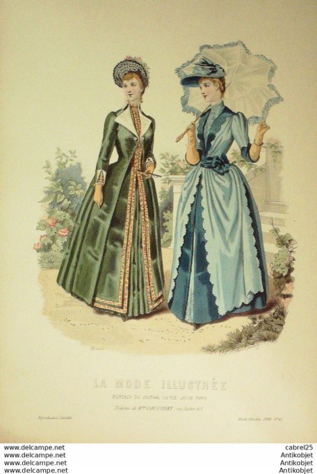 Gravure de mode La Mode illustrée 1888 n°41 (Maison Coussinet)
