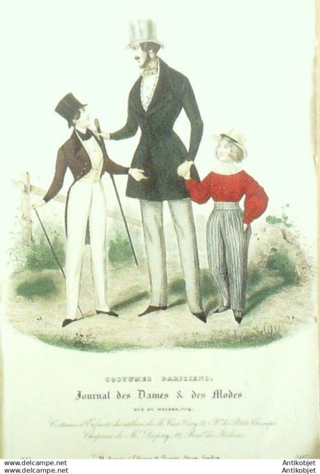 Gravure Mode Costume Parisien 1837 # 3487 (eau forte old Fashion plate