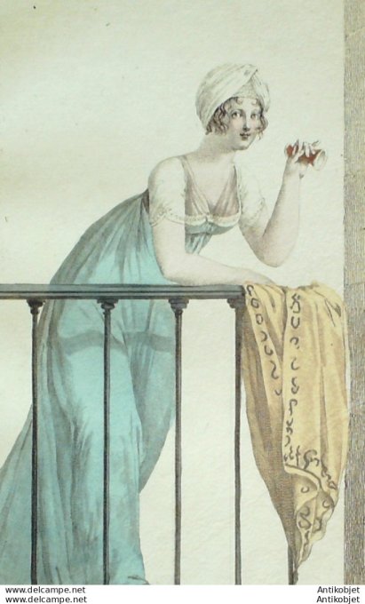 Gravure de mode Costume Parisien 1802 n° 426 (An 11) Corsage manches drapées