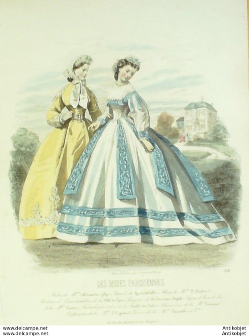 Gravure Les Modes Parisiennes 1863 #1116 Robes Organdi Maison Ghys