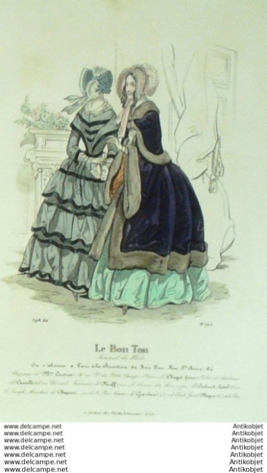 Gravure Mode Le Bon Ton 1843 # 723 (aquarelle old fashion plate)