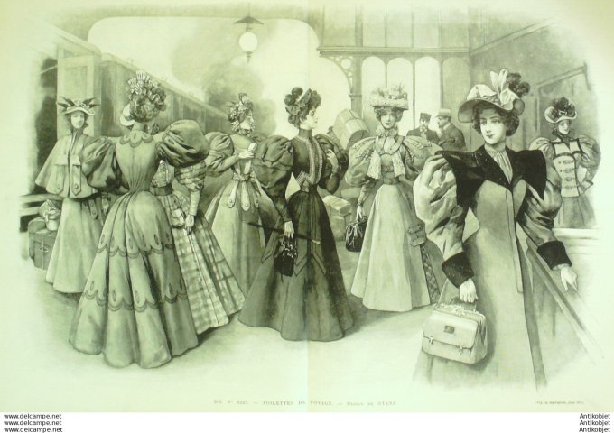 Gravure de mode Revue de la mode Gazette NB (toilettes de voyage)