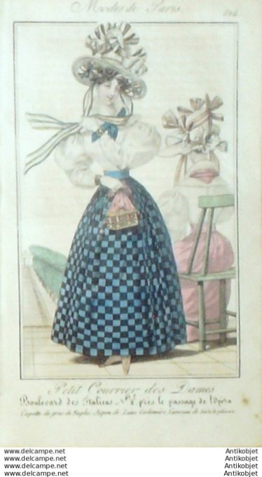 Gravure Mode Courrier des Dames 1826 #  504 (eau forte old Fashion plate)