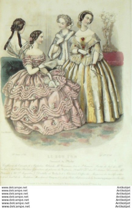 Gravure Mode Le Bon Ton 1853 20 # 28 (aquarelle old fashion plate)