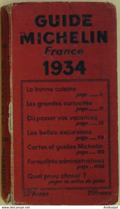 Guide rouge MICHELIN 1934 30ème édition France