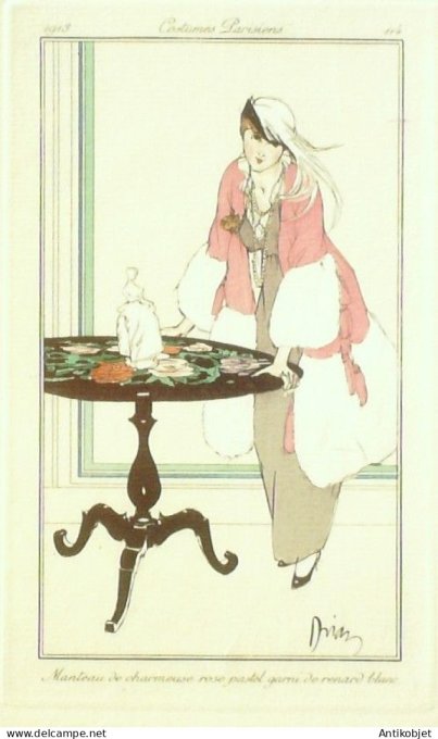 Gravure Mode Costume Parisien 1913 # 114 Drian Etienne (eau forte)