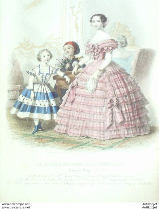 Gravure Mode J.Dames & Demoiselles 1854 # 420 (Old Fashion plate)