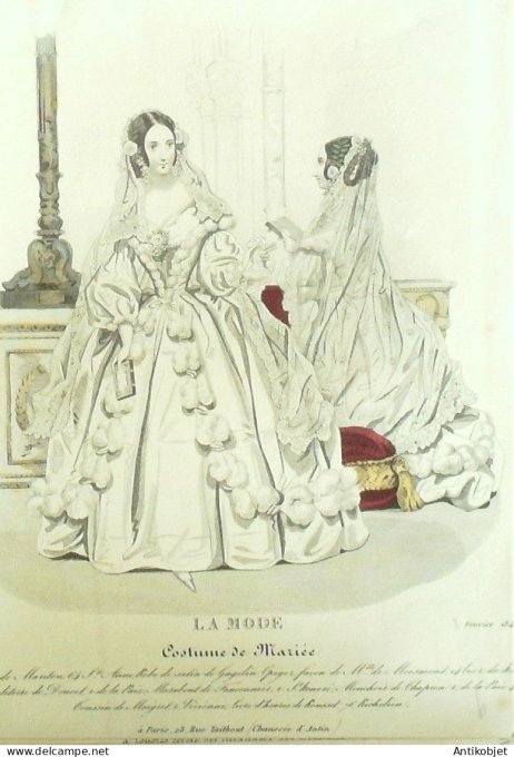 Gravure La mode 1840 #  6 (aquarelle old Fashion plate)