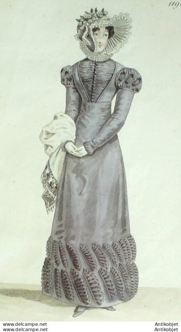 Gravure de mode Costume Parisien 1820 n°1903 Robe de gros de Naples