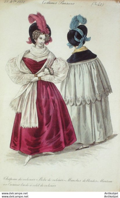 Gravure Mode Costume Parisien 1832 # 3042 (eau forte old Fashion plate