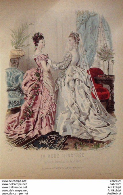 Gravure de mode La Mode illustrée 1874 n°14 (Maison Maury) Mariée