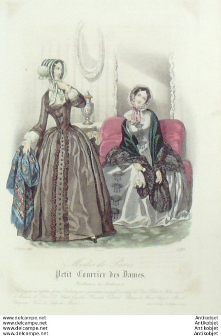 Gravure Mode Courrier des Dames 1848 # 2383 (eau forte old Fashion plate)