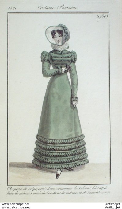 Gravure Mode Costume Parisien 1821 # 1980 (eau forte old Fashion plate