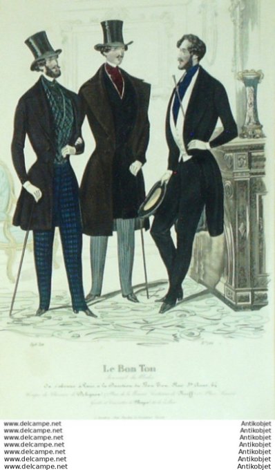 Gravure Mode Le Bon Ton 1843 # 720 (aquarelle old fashion plate)