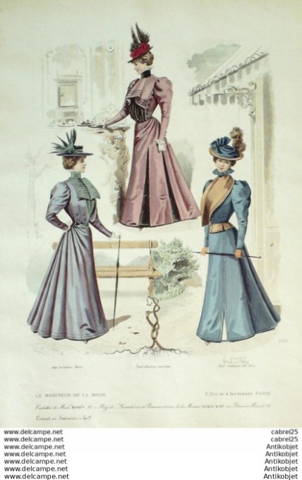 Gravure Mode Le Moniteur 1896 # 43 (Old Fashion plate)