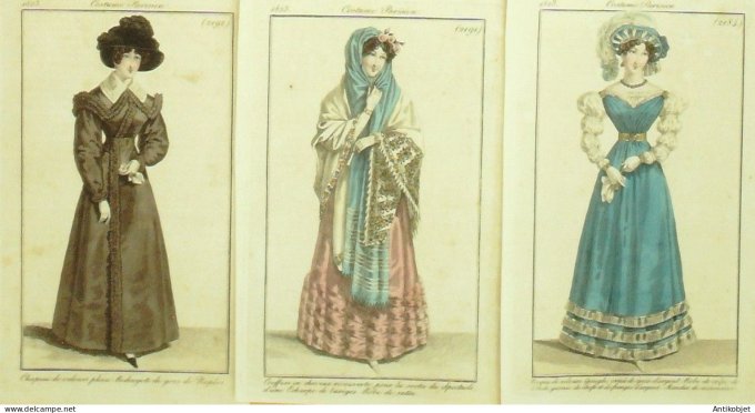 Gravures de mode Costume Parisien 1822 à 1823 Lot 11 9 pièces