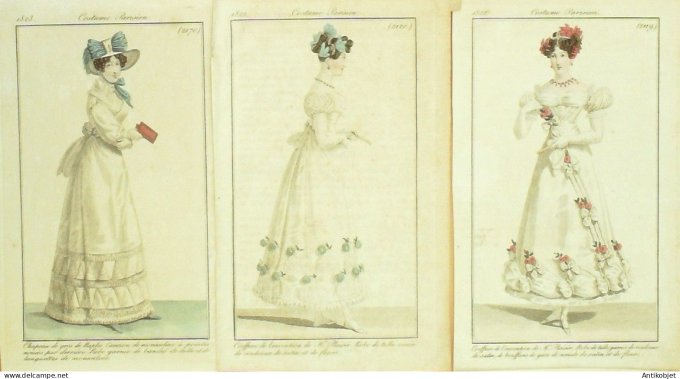 Gravures de mode Costume Parisien 1822 à 1823 Lot 11 9 pièces