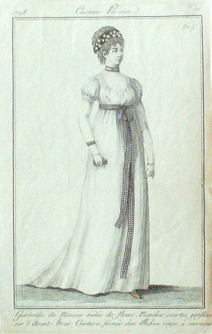 Gravure Mode Costume Parisien 1797 an  6 #  27 (eau forte old Fashion plate